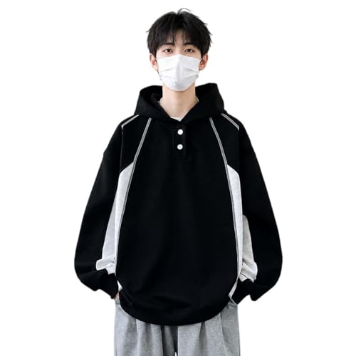 Sweat à capuche homme colorblock noir coupe ample casual | Style décontracté au quotidien