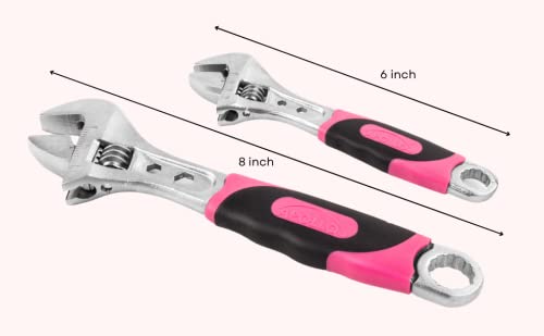 Apollo Tools Set Of 2 Pink Adjustable Wrenches With Measurement Scales In Inches For Convenient Sizing. Great For Diy Repairs And Maintenance, Plumbing, Automotive - Pink Ribbon - Pink - Dt5007P #TOP7