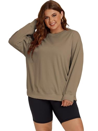 Image of ROSRISS Womens-Plus-Size-Sweatshirts Oversized Long Sleeve Shirts Trendy Crew Neck Pullover Sweaters Casual Tops XL-5XL