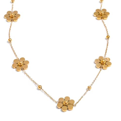 Mchic Gold Daisy Flower Necklace for Women: Cute Necklaces Gold Plated Stainless Steel Necklaces Dainty Plain/Diamond/Pearl Daisy Flower Choker Necklace Trendy Jewelry Gift for Teens Her