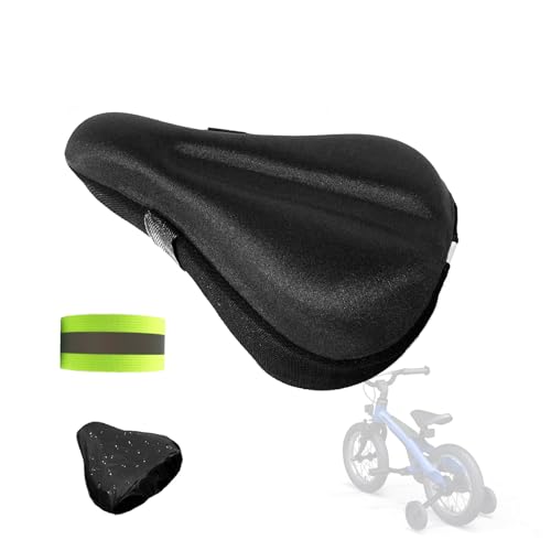 TCheung 9'' X 6'' Extra Soft Gel Bicycle Seat Cushion- Kids Bike Seat Cushion- with Water&Dust Resistant Cover- Comfortable Small Bike Seat Cover (Black)
