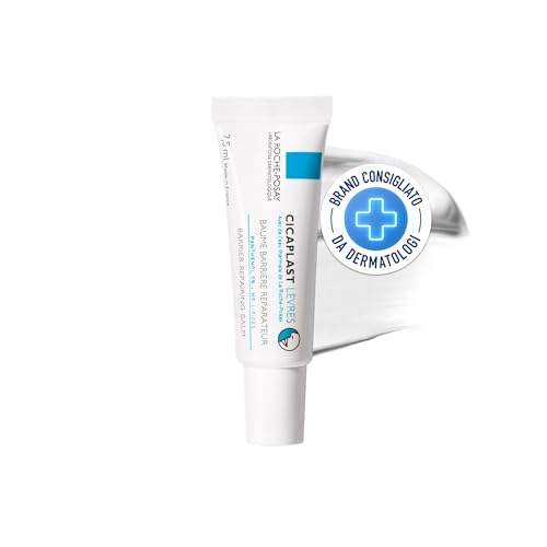 La Roche-Posay, Cicaplast, Balsamo labbra barriera riparatrice, lenisce e protegge, arricchito con pantenolo e lipidi, per labbra screpolate e danneggiate, 7,5 ml