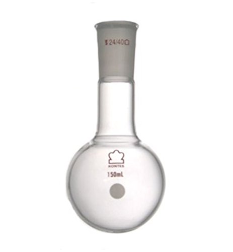 Kimble Chase KIMAX 601010-0224 Borosilicate Glass Long Neck Round Bottom Distilling Flask, Heavy Wall, Standard Taper Joint, 100 ml Capacity