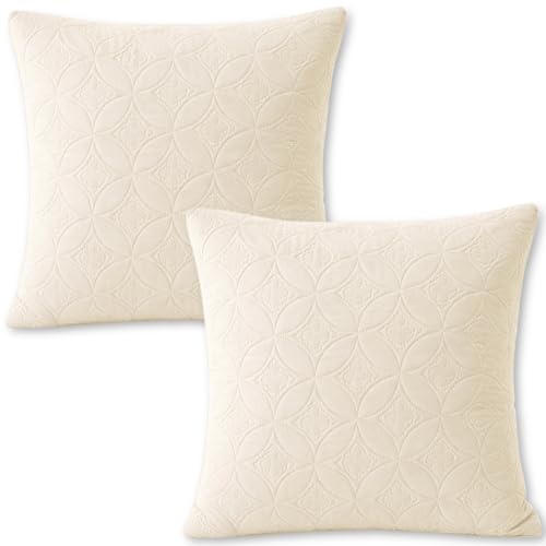 Image of HOKIPO 100% Leakproof Quilted Cushion Cover for Sofa 22x22 Inches, Set of 2, Bisque Beige (AR-6281-BGE*2)