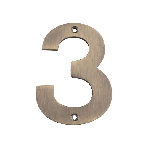 Image of 100mm Numerals Door Numbers, Durable, Weather Resistant, for Indoor and Outdoor Use, House, Building and Office Signage (Antique Brass, Number 3)