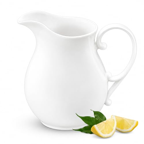 Wilmax - Théière blanche - 1,6 L - Pichet en porcelaine pour boissons chaudes et froides - Bec verseur large - Haute qualité - Pour la maison, la...
