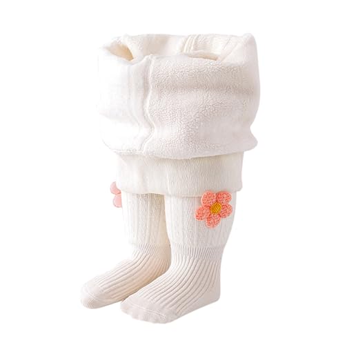 Baby Girls Fleece Lined Leggings Newborn Toddler Winter Thick Warm Knitted Tights Kids Cute Flowers Footed Pantyhose