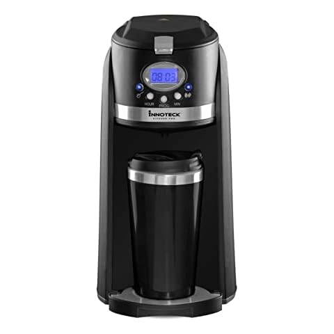 Innoteck Travel Filter Coffee Maker Grind and Brew 2 in 1 On-The-Go Automatic Coffee Machine with Stainless Steel Thermo Travel Mug, Black / Chrome, DS-5907 Cover
