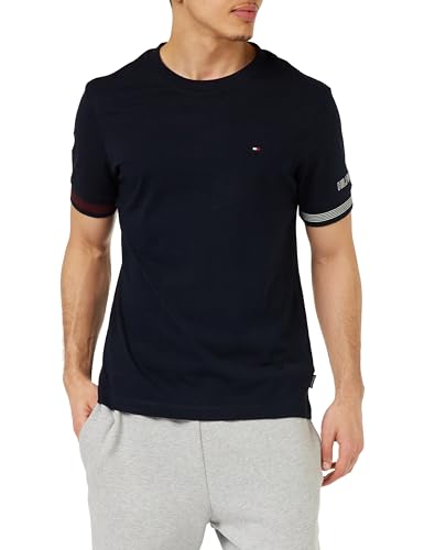 Tommy Hilfiger Camiseta de Manga Corta para Hombre Flag Cuff tee Cuello Redondo, Azul (Desert Sky), L