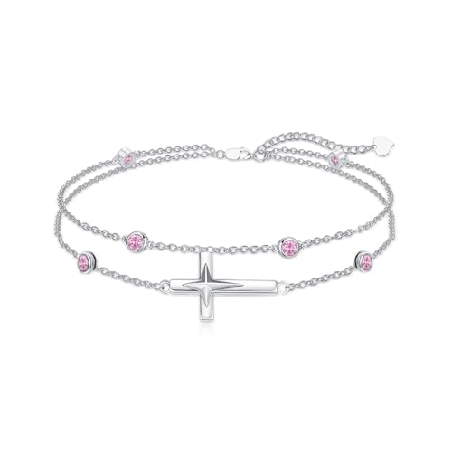 Dorunmo Rose Red Cross Anklet for Women 925 Sterling Silver Tourmaline Anklet October Birthstone Jewelry for Mom Wedding for Bride Mom Women Wife