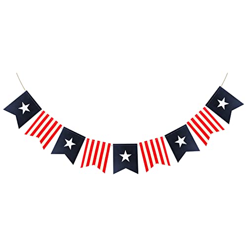 Image of 6ft Patriotic Burlap Banner DecorSea July 4 th Decor Burlap Banner USA Bunting American Flag Banners Garlands for Independence Day Decorations (New Square)