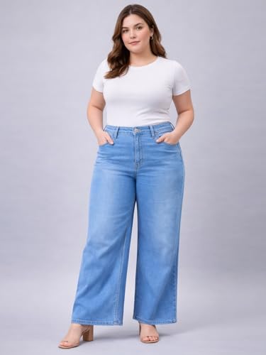 Image of Style Quotient Women Plus Size Black Wide Leg High Rise Stretchable Jeans
