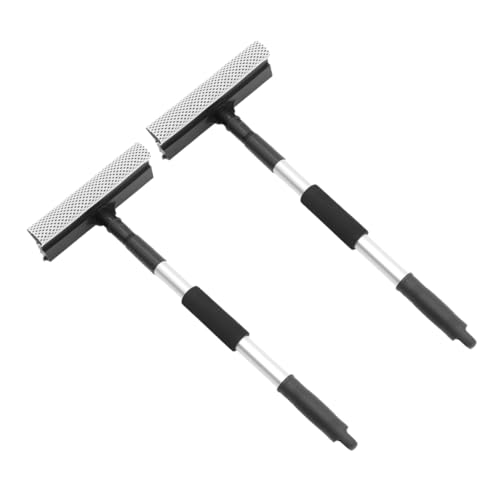 Unomor 2 Pcs Telescopic Handle Window Brush Extended Car Handy Reach Long Mirror Squeegees Tool Extendable Window Squeegee Side Multipurpose Washing Scraper Wipers Stainless Steel