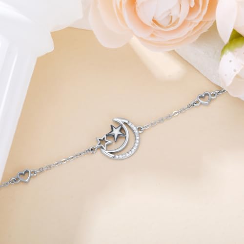Image of 925 Sterling Silver Anklet Foot Bracelet with Crystal from Austria, Anklet Jewelry Gifts for Women 11 Inch Adjustable