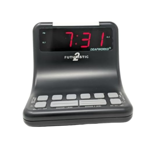 Futuristic 2 Silent Alarm Clock with Bright Flashing LED Lights for Deaf, Hard of Hearing, Heavy Sleepers | Dual Alarms, Built-in USB Chargers | Wake Up Gently