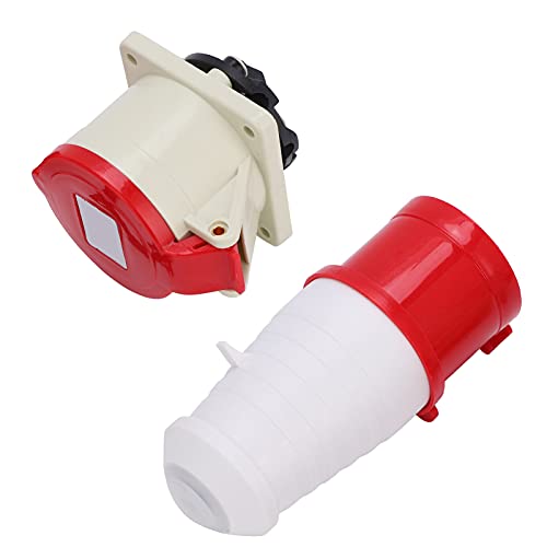 Bewinner Juego de Enchufes Industriales 3P+E, Instalación Oculta, Conector Impermeable IP44 Trifásico de 4 Pines 32A 380-415V con Carcasa de Aislamiento PA66