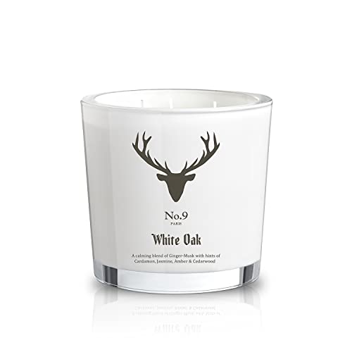 No.9 Paris White Oak Luxury Ginger-Musk Scented Candle | Large 3 Wick Jar Candle | 19.4Oz 550G | 110 Hours Long Burn Time | Plant-Based Wax | Premium Glass Jar Gift Box | Made In France #TOP12