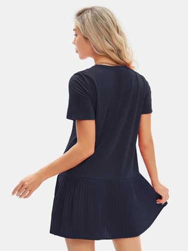 Image of EXLURA Womens Summer Casual Short Sleeve Dress Crewneck Tshirt Dresses Pleated Aline Mini Dress 2025 Vacation Beach Sundress