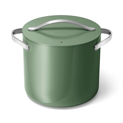 Caraway Stock Pot - 12 Qt Ceramic Coated Pot With Lid - Fee From Forever Chemicals - Large Pot for Bigger Batches - Sage