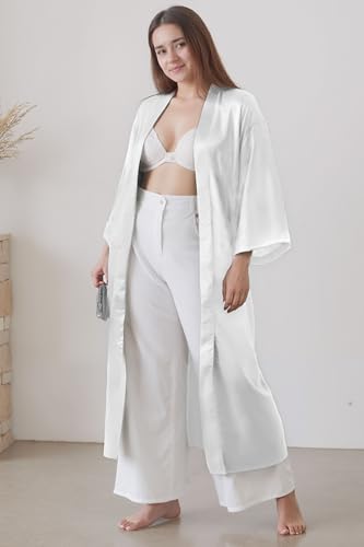 Image of PRODESIGN Satin Kimono Robe Women Long Silky Kimono Bathrobe Sleepwear Wedding Bridesmaid Robe