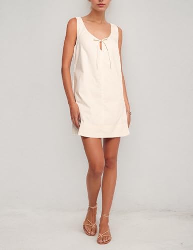 Image of MISSACTIVER Women's Sexy Scoop Neck Summer Mini Dress 2025 Sleeveless Tie Up Back Button Hollow Out Sundress with Pocket(Medium,Apricot)