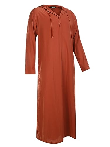 Jacansi Men's Cotton Linen Robe Casual Kaftan Thobe Long Gown Hoodie Drawstring Retro Long Sleeve3