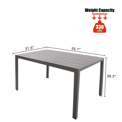 Try & Do 6 Person Outdoor Dining Table, Wooden Finish Rectangle Table, Lightweight Metal Aluminum Frame Table For Patio, Garden, Indoor, Gray #TOP2