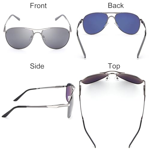 Image of Polarized Aviator Sunglasses for Men | Alloy Frame UV Protected Anti-Glare Goggles for Outdoor Driving Riding Fashion Beach | Stylish Sunglasses for Men | Silver Gun Black (Large)