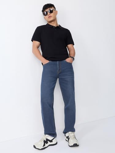Image of The Souled Store Straight-Fit Denim: Men and Boys Cotton Blend Straight Fit Cargo Pockets Lightweight Everyday All-Season Denim Jeans