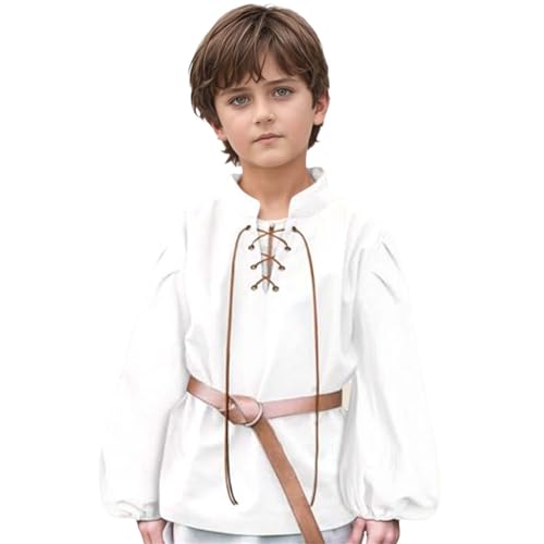 Medieval Boys Shirts Renaissance Kids Lace Up Pirate Tshirt Youth Boy Vintage Long Sleeve V-Neck Tops Halloween Party Clothes