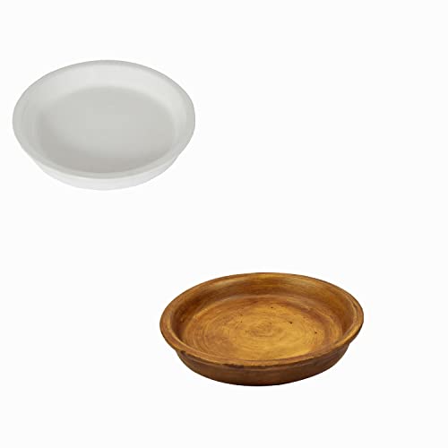 Image of Lasaki Round White & Antique Ceramic Bottom Tray /Plate for Planter (6-inch, Set of 2) R6 | Dripping Tray for Pots & Succulents | Indoor & Outdoor Planters Home Garden Decor | Plants Not Included