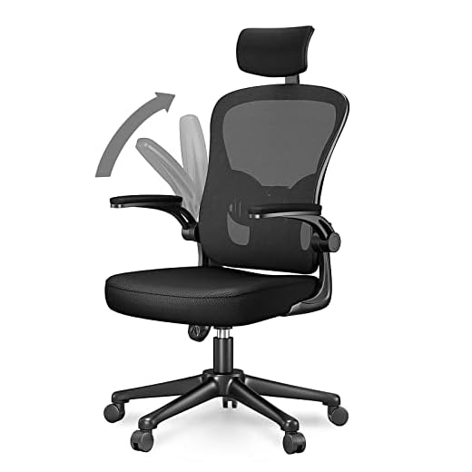 Naspaluro Silla de Oficina Ergonómica, con Soporte Lumbar, Reposacabezas Ajustable, Reposabrazos Abatibles, Silla de Escritorio Giratoria con Respaldo Transpirable, Carga Máxima de 150kg / 330lb