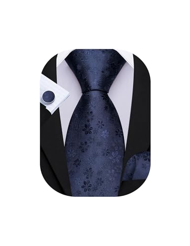 Image of Barry.Wang Men Tie Set Floral Paisley Silk Necktie Pocket Square Cufflinks Formal Wedding Party Business