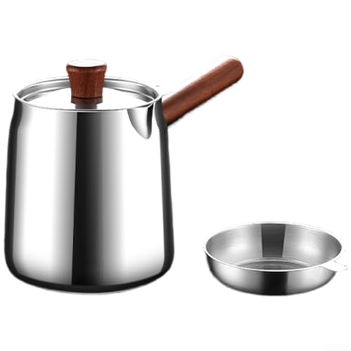 Olla de freidora de acero inoxidable 304, con mango de nogal y cesta de malla para filtración de aceite, capacidad de 1.5L y 2.0L para freír eficientemente (A-1)