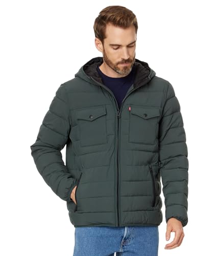 Image of Water Resistant Performance Stretch Hooded Puffer Jacket