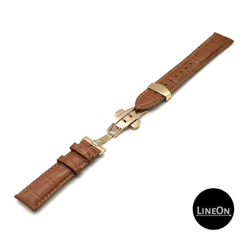 Image of Lineon 20mm Half Padded Leather Mens Watch Strap with ButterFly Lock For Branded Watches Tool and Pins Include