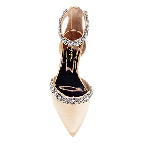 Image of XYD Women Classic Pointed Toe D'Orsay Wedding Flat Sandals Sparkly Rhinestones Ankle Strap Low Heel Dress Shoes with Zipper