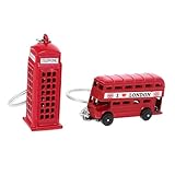 TOBBOMEY 2 piezas Llavero Estilo Retro con Elementos Británicos Colgante para Bolso y Llavero Coche Souvenir Londres con Autobús y Cabina Telefónica Zinc Seguro Decoración Multifunción