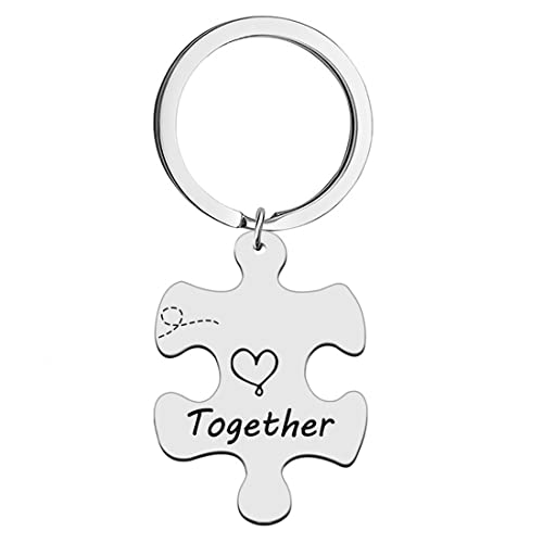 LEEQBCR 2 Unisex Paar Schlüsselanhänger Edelstahl Anhänger Puzzle Silber Gravur Better Together Valentinstagsgeschenk
