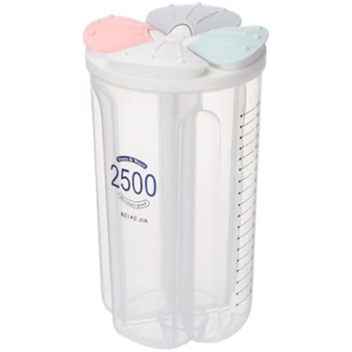 Stockage des conteneurs de céréales, 2500 ml 4 distributeurs de céréales en plastique transparent avec couvercles hermétiques, les compartiments multiples étalonnage maintient les aliments frais