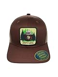 PNW Apparel Smokey The Bear Keep it Green Snapback Trucker Hat with Smokey The Bear Woven Patch (Brown/Tan)