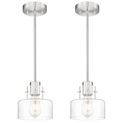 METWET 2 Pack Pendant Lights Kitchen Island, 6" Brushed Nickel Pendant Light Fixtures Over Island with Clear Glass Shade, Modern Kitchen Island Lighting for Dining Room Entryway, PL124-BN-G-2PK