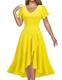 DRESSTELLS Formal Dresses for Women UK, Cocktail Wedding Guest Church Tea Party Mother of the Bride Prom Vacation Ruffle High Low Split Dress Yellow M
