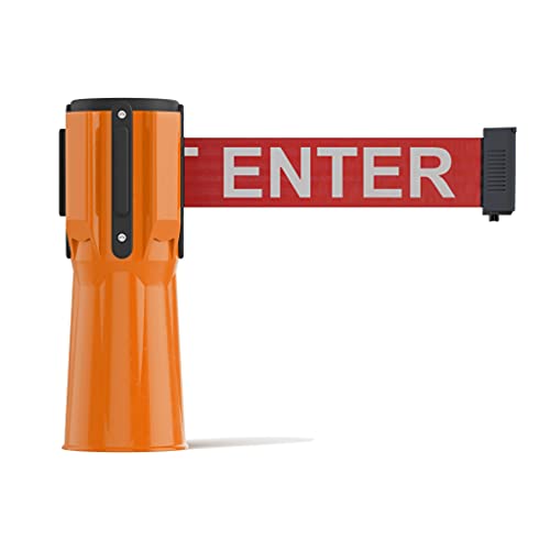 Trafford Industrial 11 Ft. Cone-Mounted Retractable Belt Barrier Orange Case with Red"Caution - DO NOT Enter" White Letters Belt