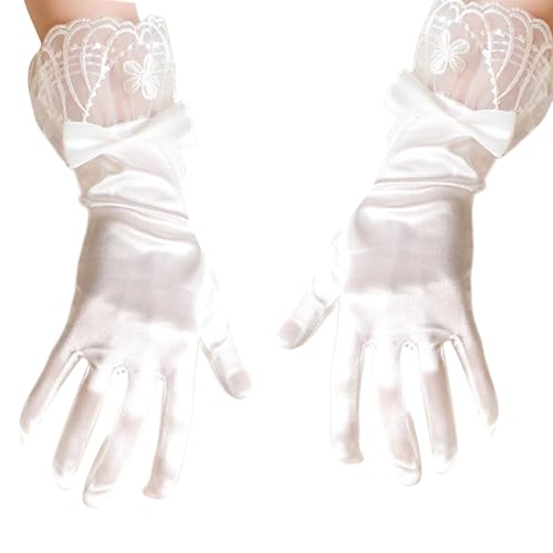 Lace Gloves Wedding Dancing Gloves Proms Party Supply Full Finger Stretchy Gloves for Concert Operas White Satin lace Full Finger Gloves