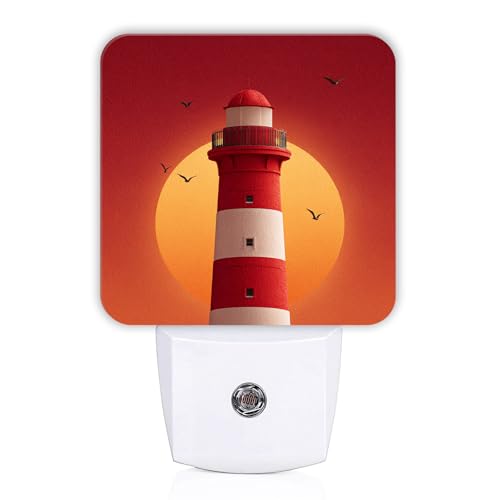 Luces nocturnas de faro, enchufables a la pared, náutica moderna, con sensor de luz roja de verano, lámpara de noche LED para sala de estar, habitación familiar, decoración de dormitorio, 1 unidad
