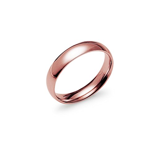 SILVERLINE JEWELRY Plain Comfort Fit 4mm Wedding Band Ring Stainless Steel Rose Gold Tone High Polish Half Sizes 5-13
