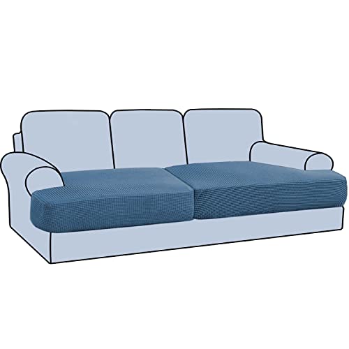 H.VERSAILTEX Stretch 2 Piece T Cushion Sofa Slipcovers Individually Sofa Cushion Covers for 2 Cushion Couch Sofa Seat Cushion Covers with Elastic Bands Featuring Thicker Jacquard Fabric, Dusty Blue