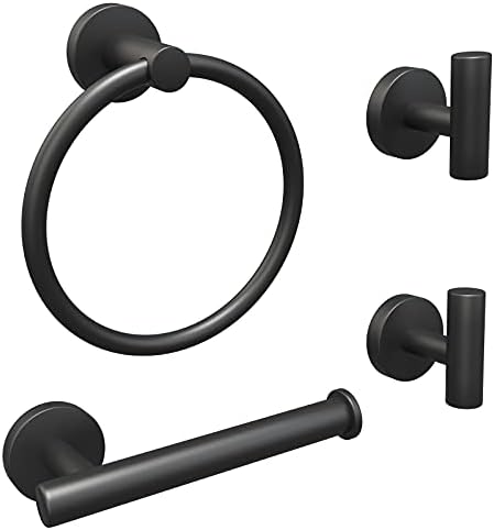 Sofier Black Bathroom Accessories Set 4Pcs Matte Black Bathroom Hardware Set Toilet Paper Holder Towel Ring Towel Hooks Hand Towel Holder Wall Mounted Heavy Duty Stainless Steel