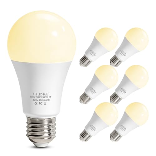 LEDBEFINE Dimmable LED Light Bulbs 60 Watt Soft White 2700K A19 Standard Light Bulb E26, Energy Efficient 10W 800 Lumens, 20,000 Hour Lifetime,Lighting for Bedroom Living Room Home Office, 6-Pack